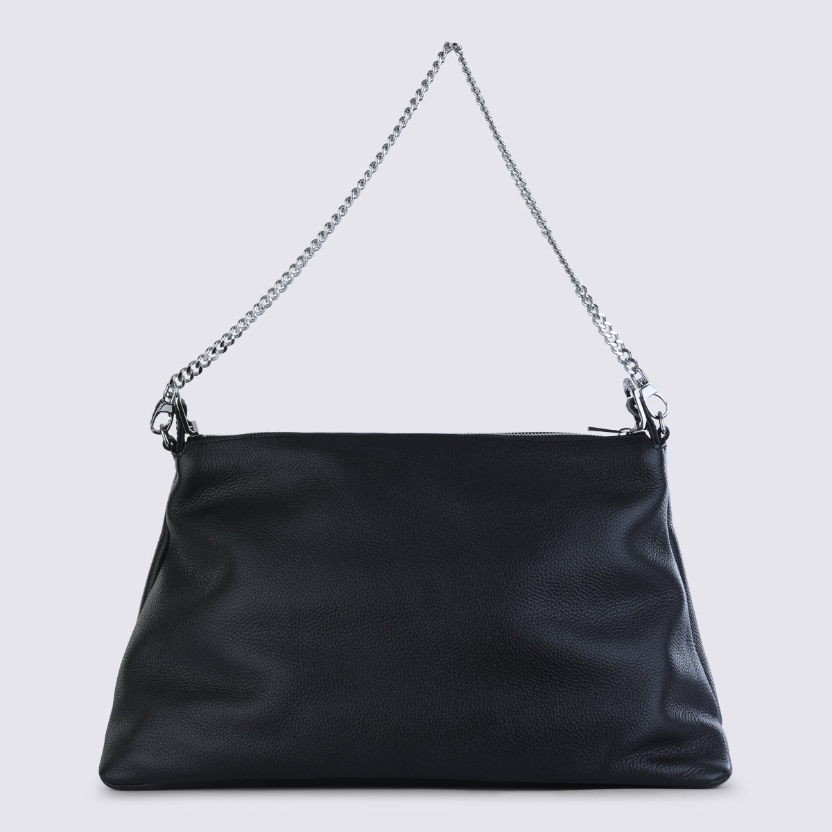 Grained Leather Shoulder Bag with Silver-Tone Hardware