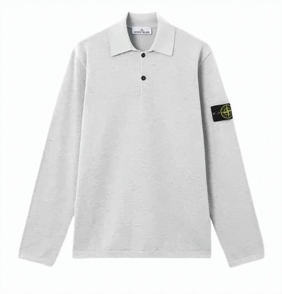 Textured Knit Long-Sleeve Polo Shirt with Distinctive Logo
