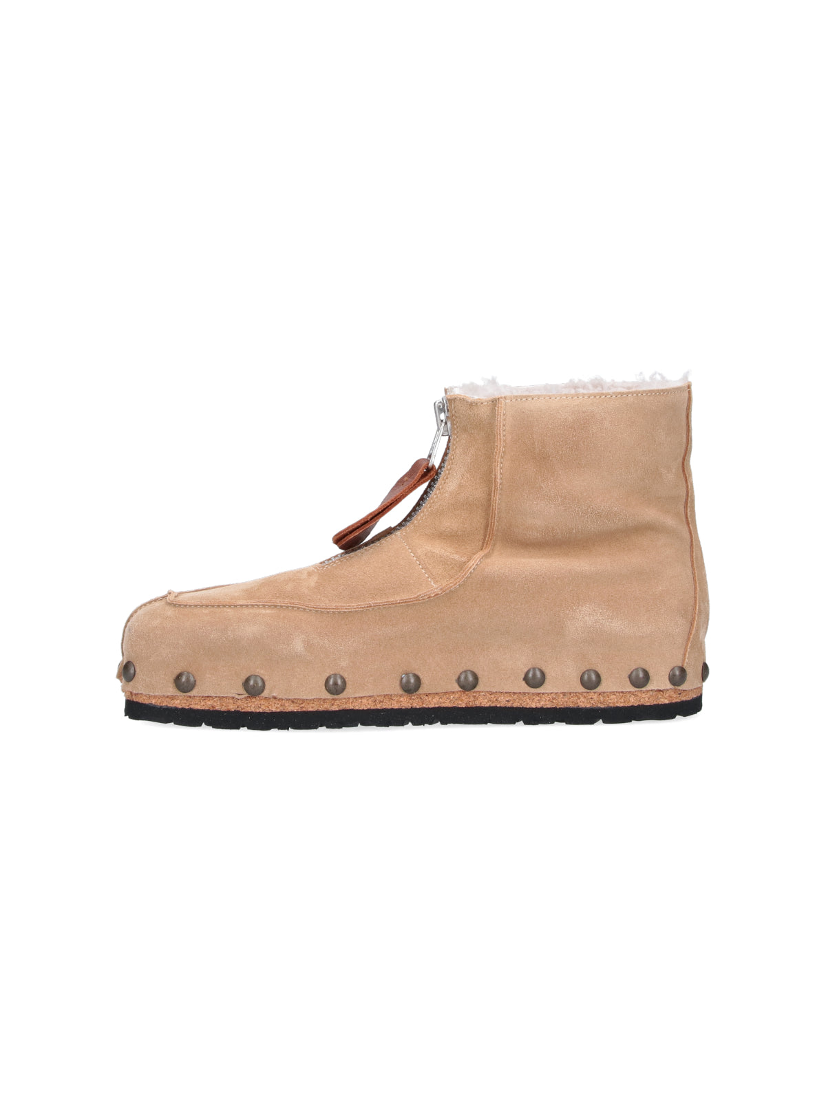 Tan Studded Leather High-Top Boots