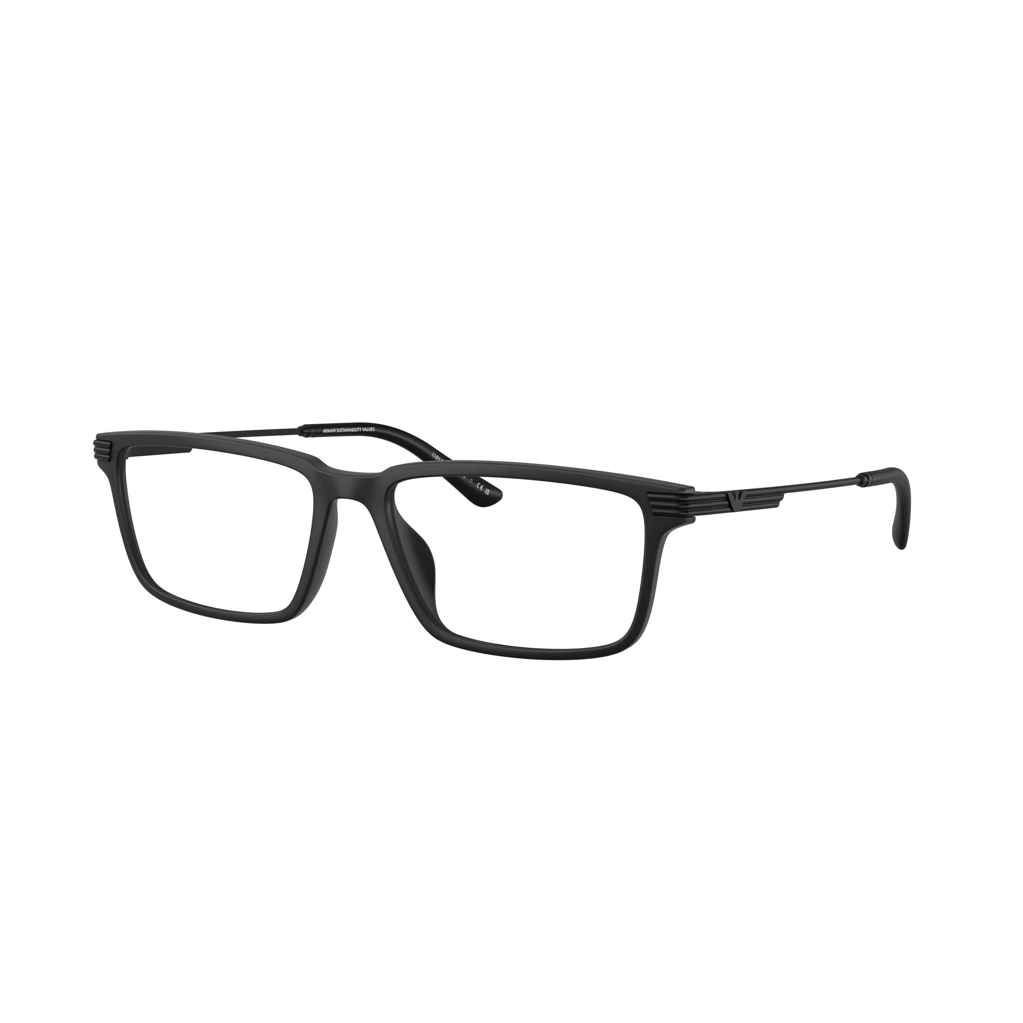 0ea3268u Rectangular Matte Black Eyeglasses with Ridged Temples