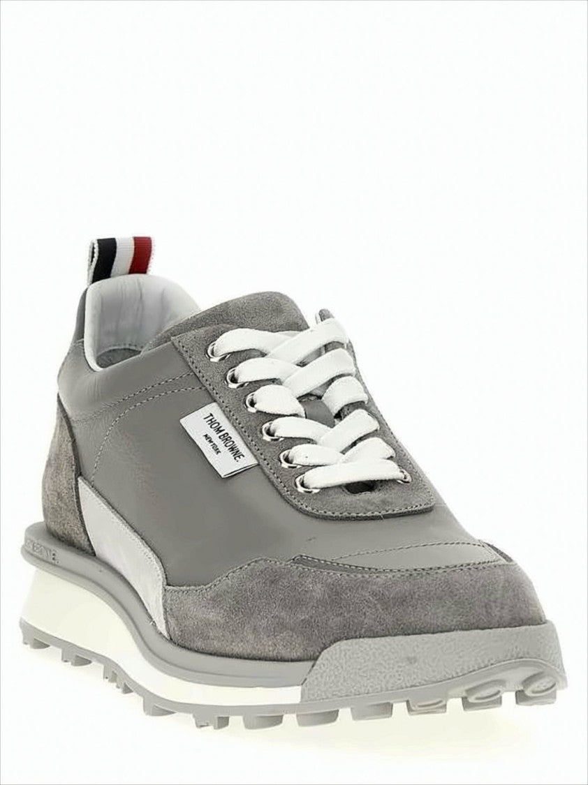 Grey Calf Leather and Suede Sneakers