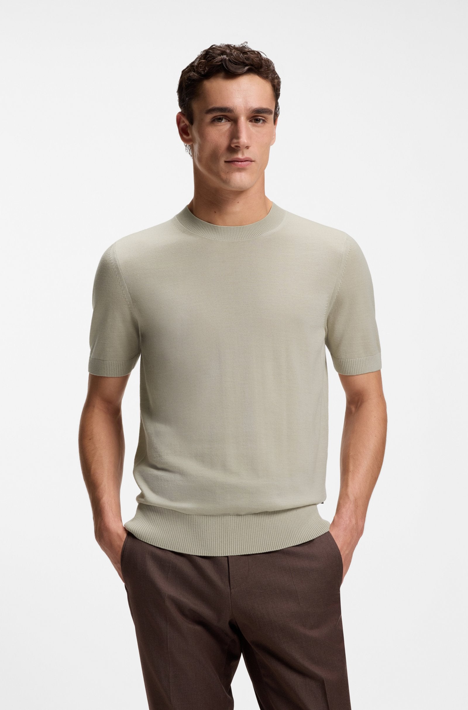 Virgin Wool Knitted Crew Neck Sweater