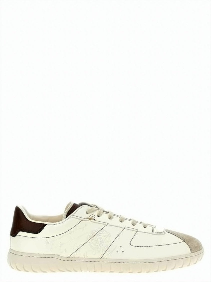 Sleek Low-Top Sneakers With Embossed Leather Detail And Suede Accents