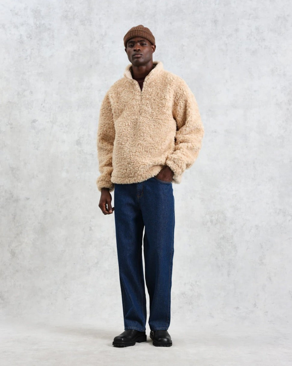 Recycled Sherpa Fabric Boxy-Fit Funnel Neck Jacket