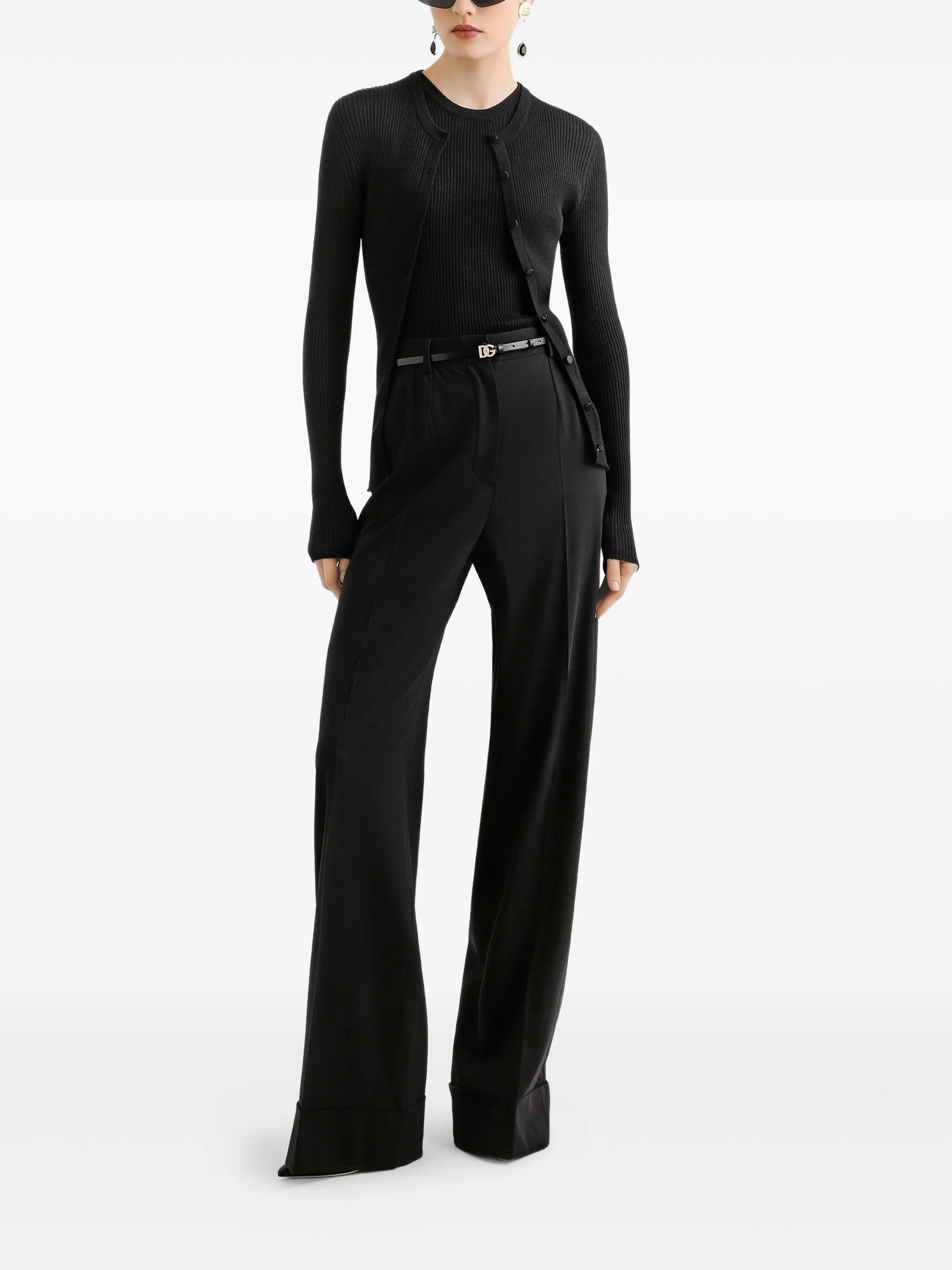 High-Waisted Wide-Leg Tailored Wool Trousers