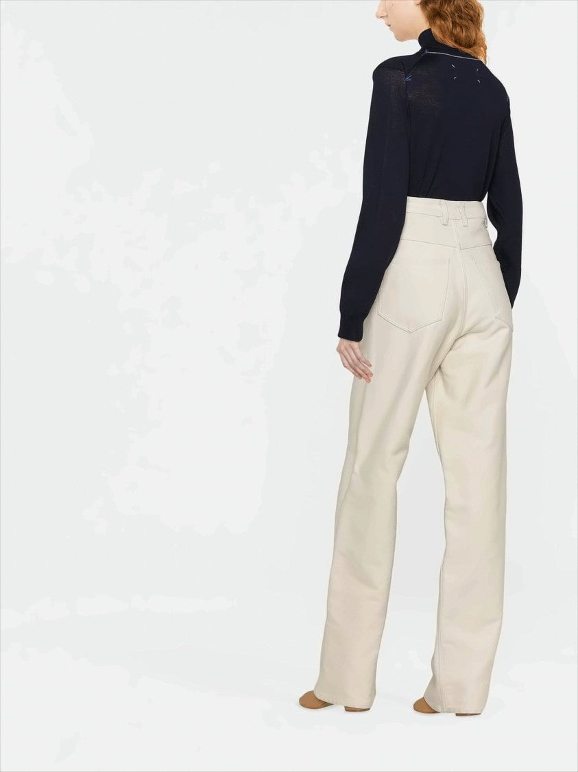 High-Neck Knit Sweater With Four Stitch Lines
