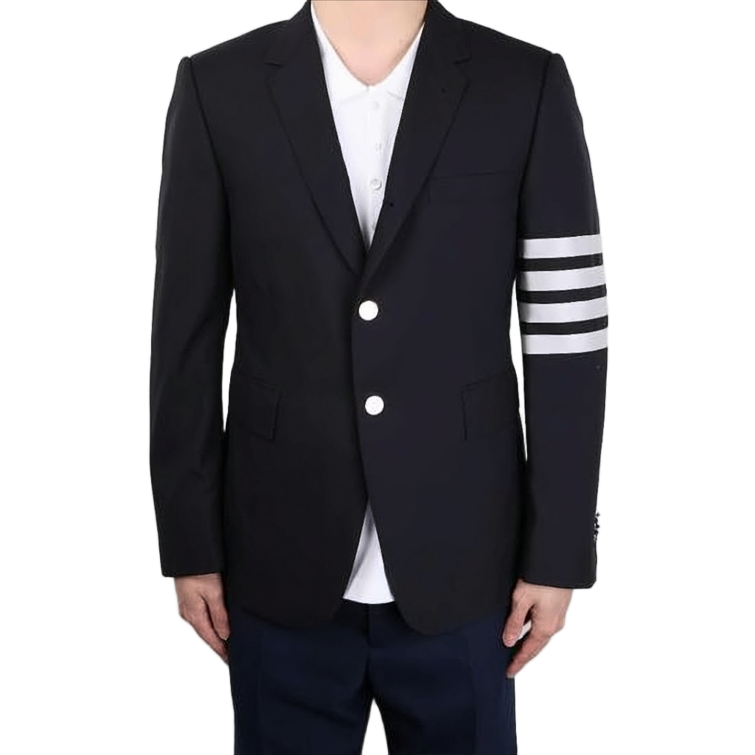 Tailored Black Suit Set with Striped Sleeve Detail