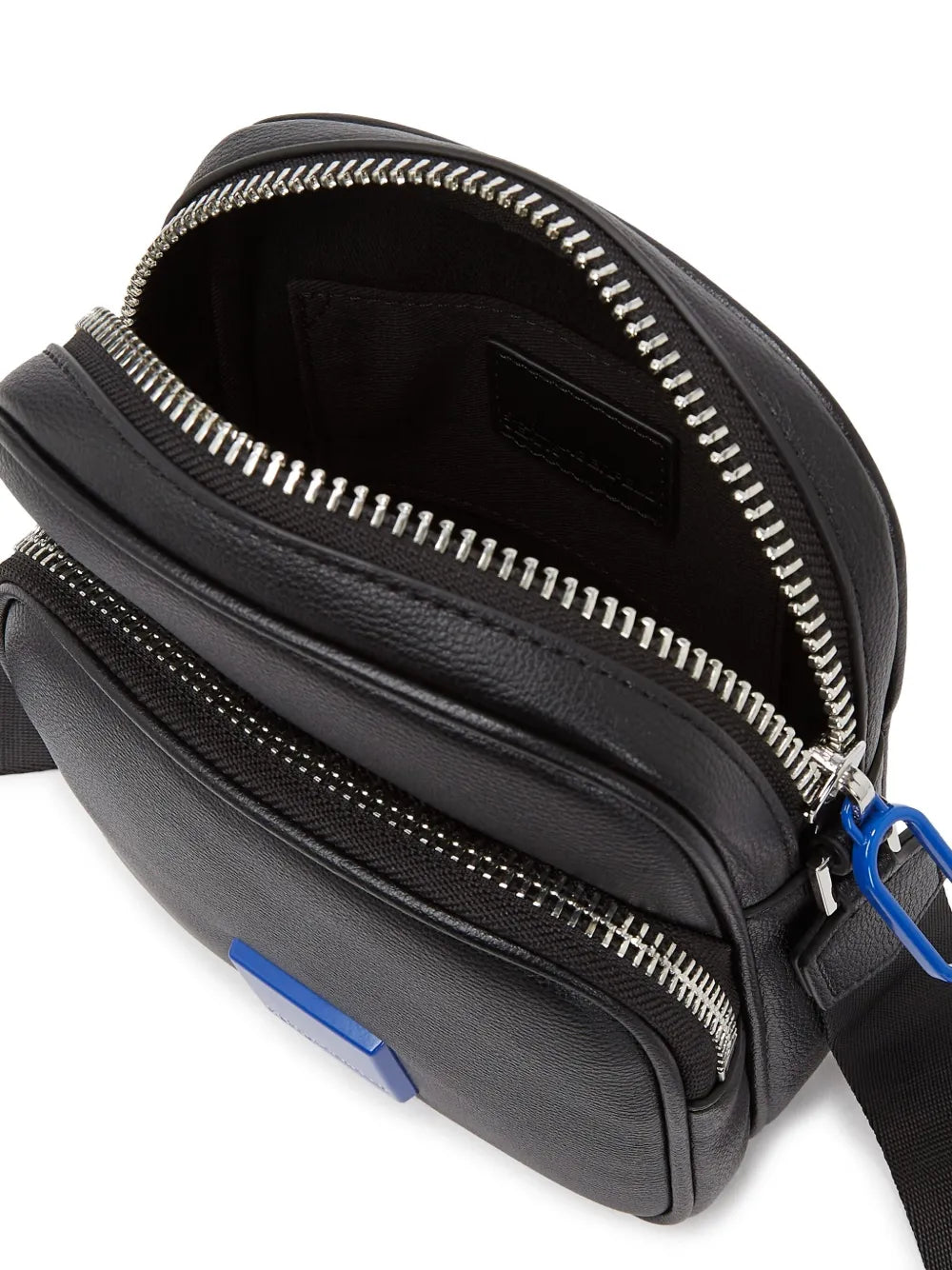 Textured Black Crossbody Bag with Branding