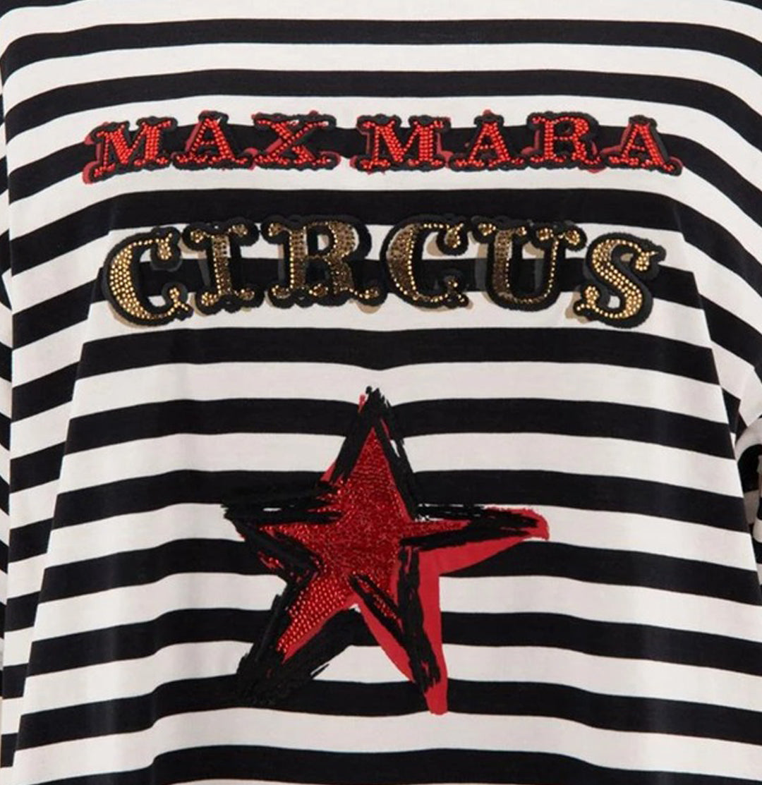 Horizontal Striped Short-Sleeved T-Shirt with Embroidered Graphics