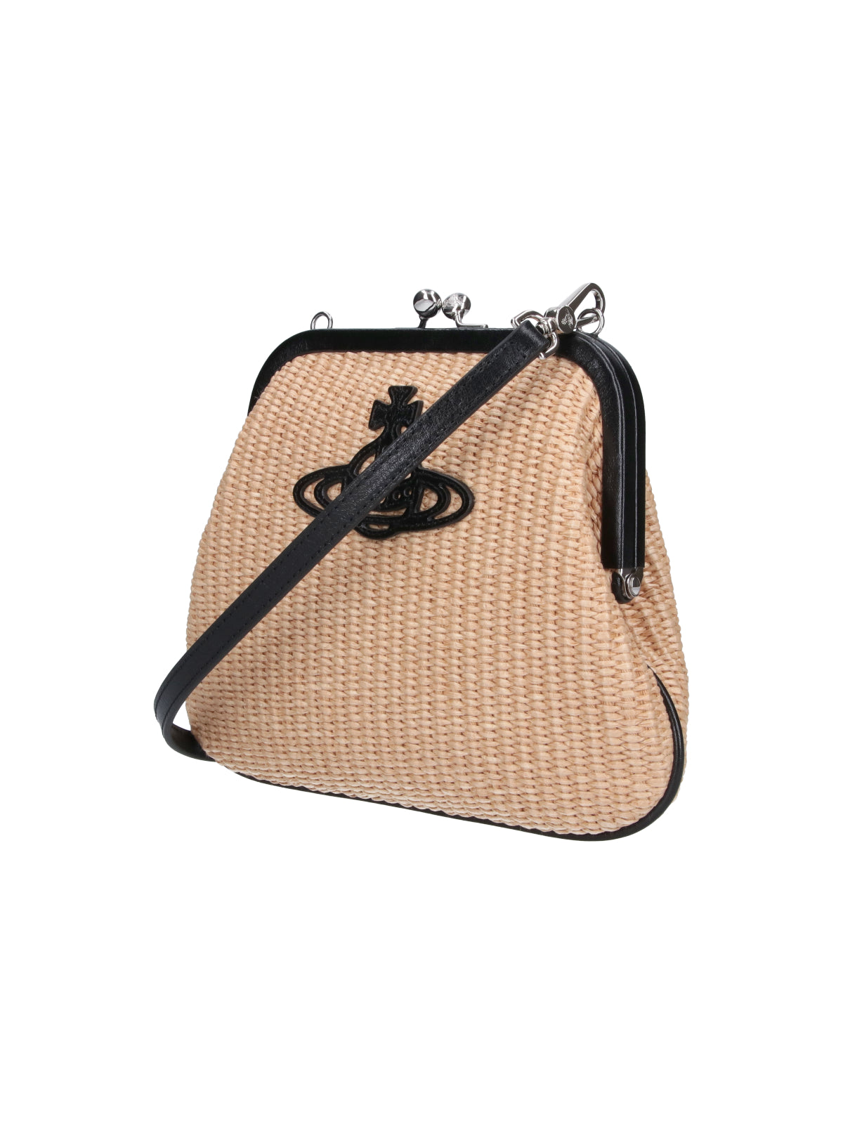 Beige Orb Embossed Raffia Shoulder Bag