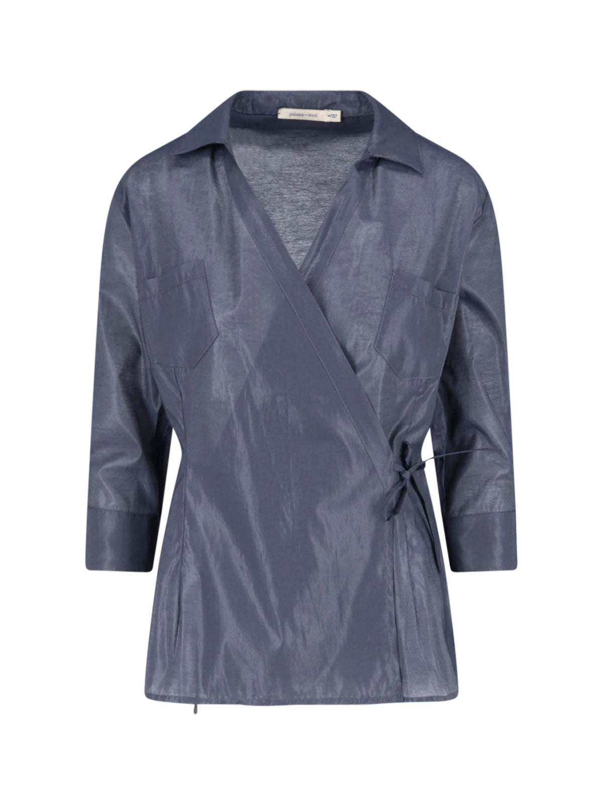 Blue-Grey Wrap-Style Side Tie Top