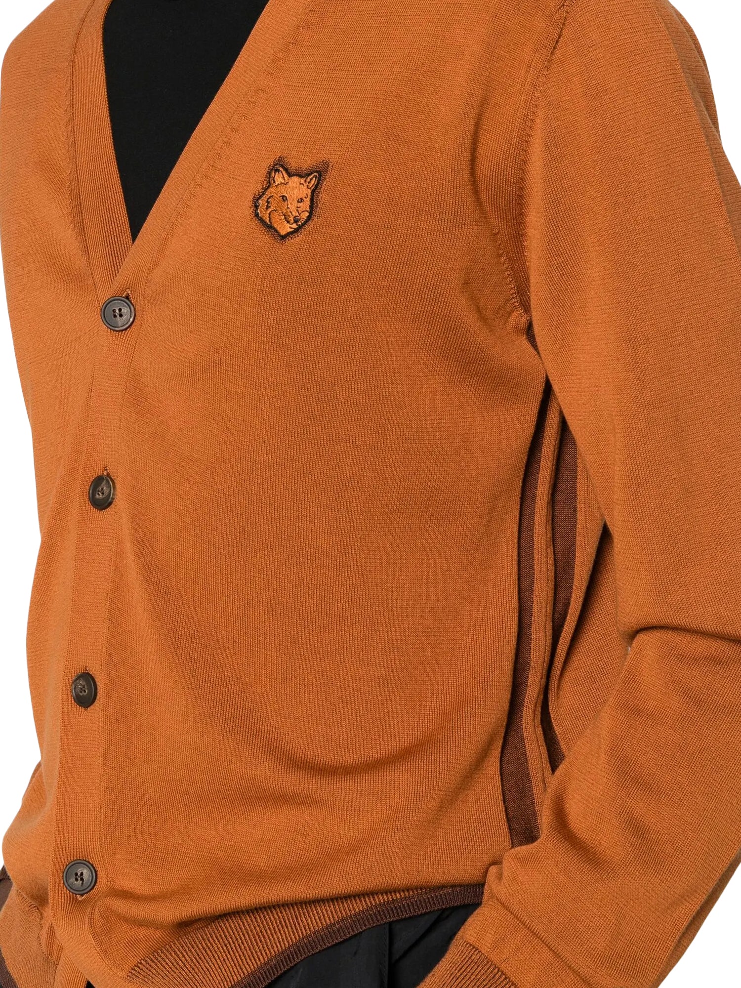 Cotton V-Neck Cardigan With Ribbed Details And Iconic Emblem