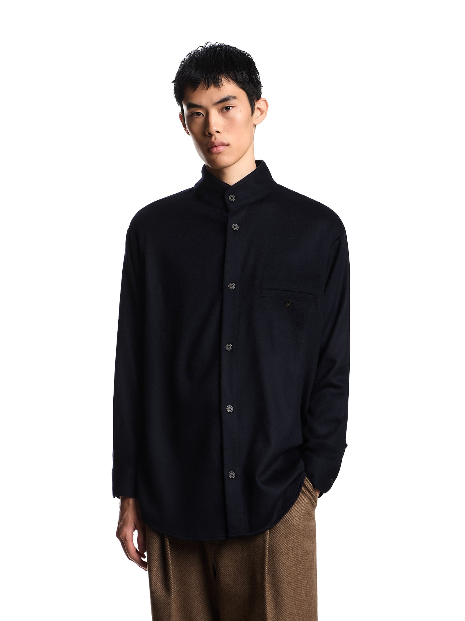 Navy Blue Virgin Wool and Cashmere Overshirt