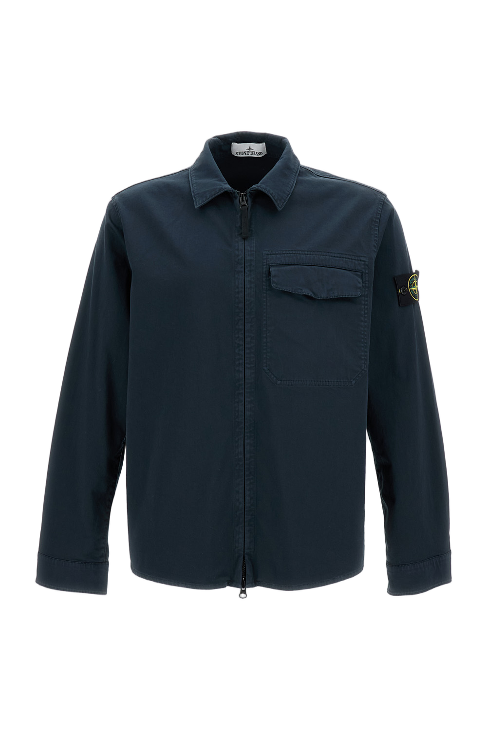 Blue Cotton Overshirt with Front Zip