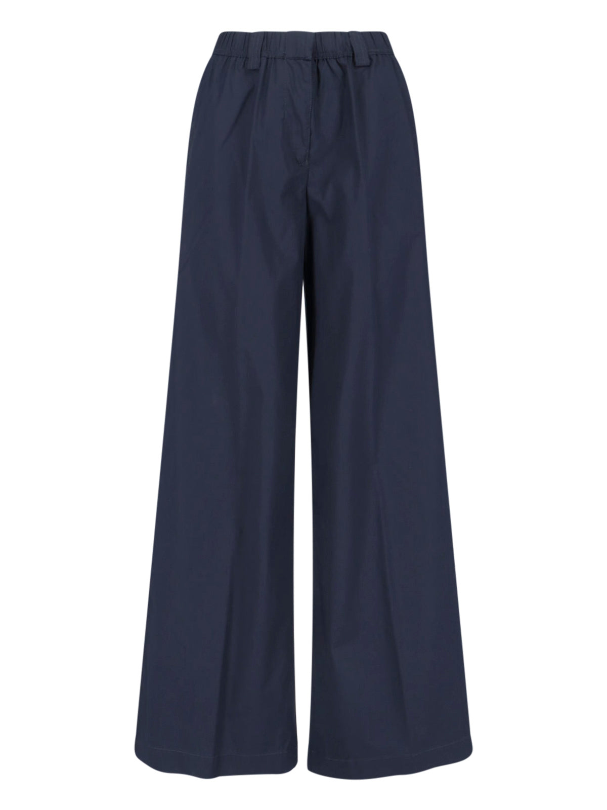 Wide Cotton Blend Trousers – Blue
