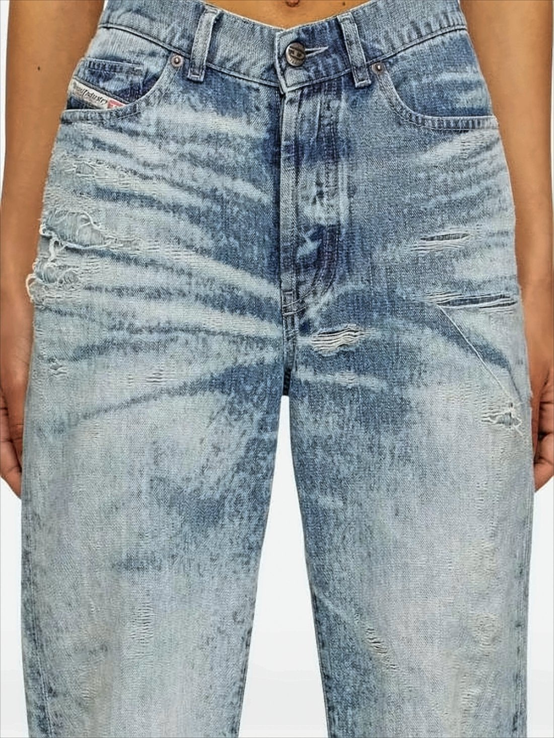 High-Waisted Wide-Leg Denim Jeans with Faded Wash