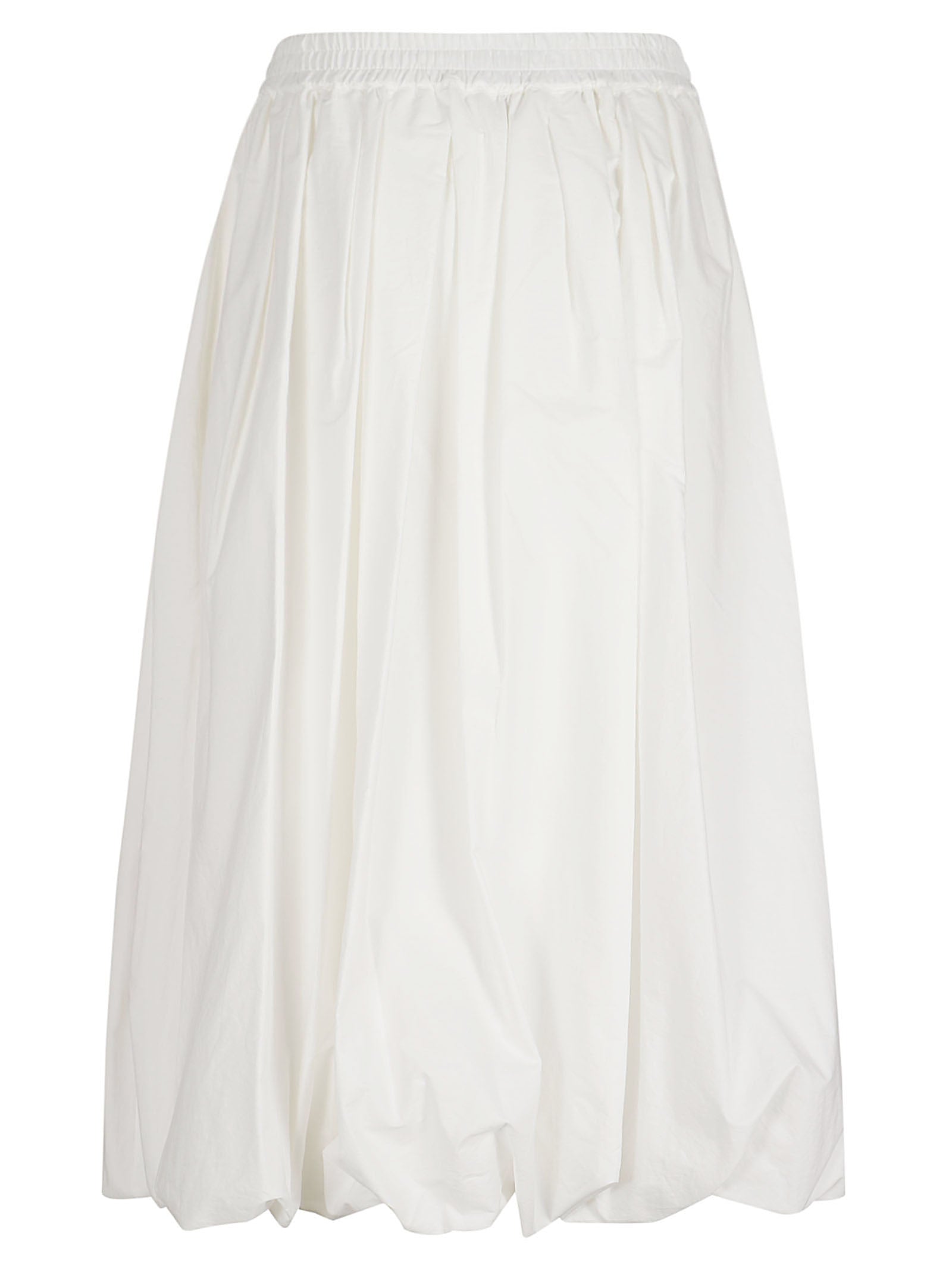 White Voluminous Bubble Skirt with Gathered Hem