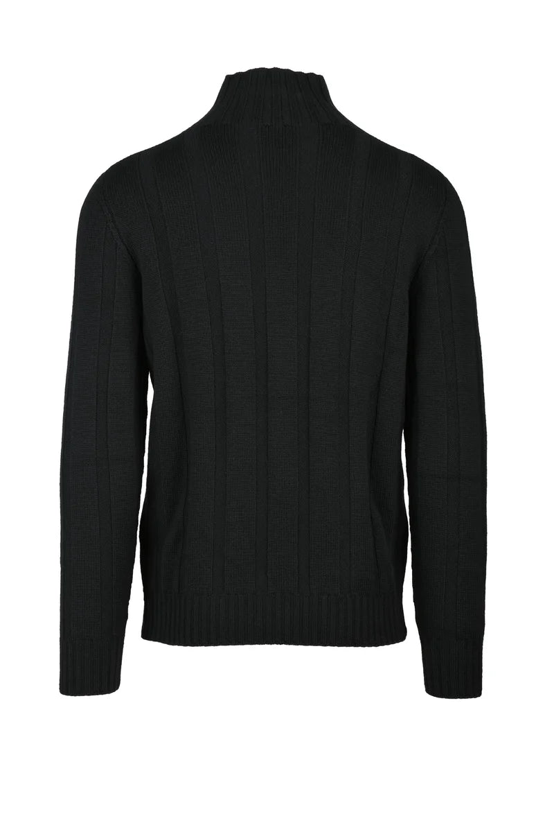 Black Merino Wool Men's Mock Neck Sweater
