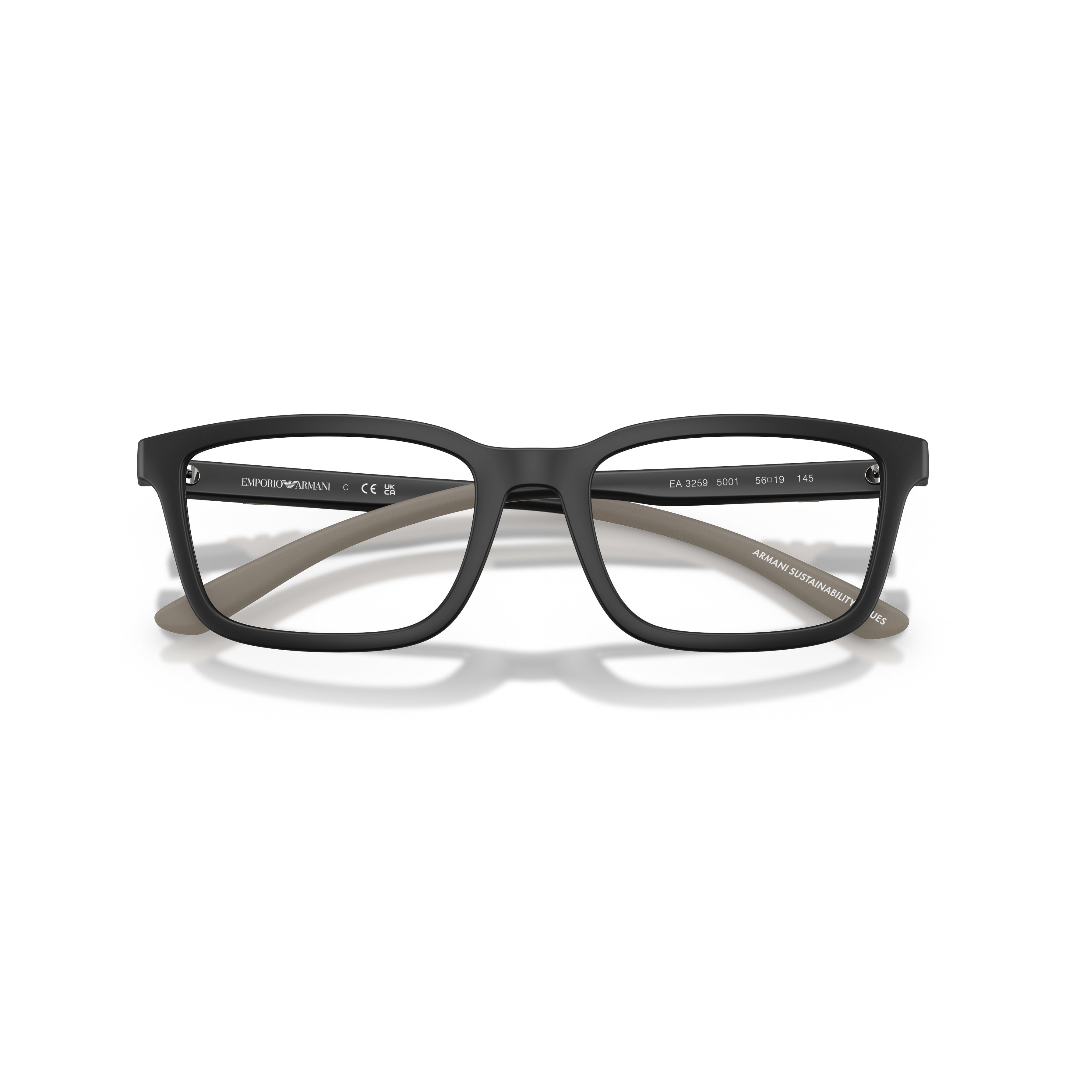 0ea3259 Matte Black Rectangular Eyeglass Frames with Taupe Temples
