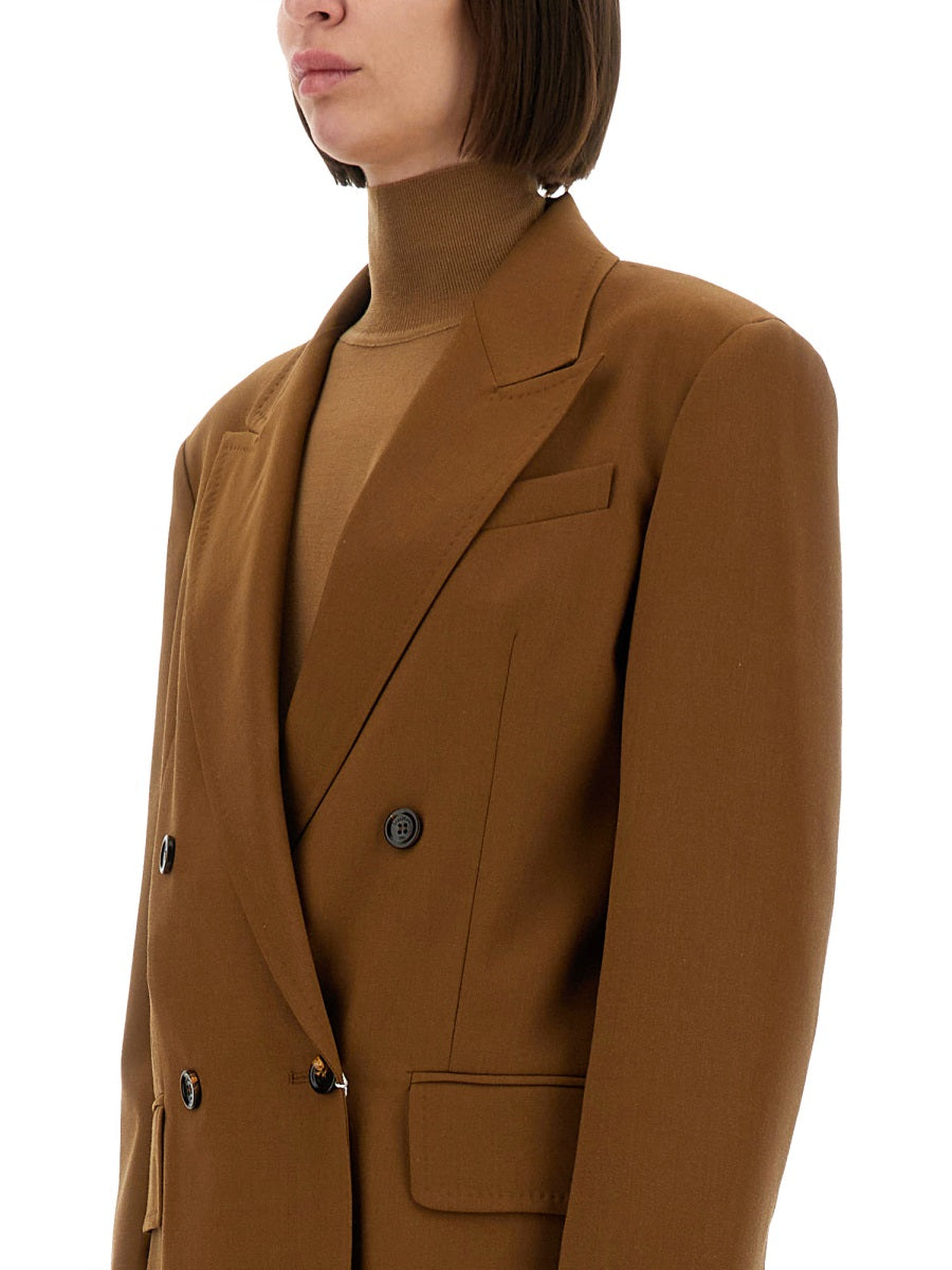 Wool Blend Double-Breasted Jacket with Tailored Silhouette