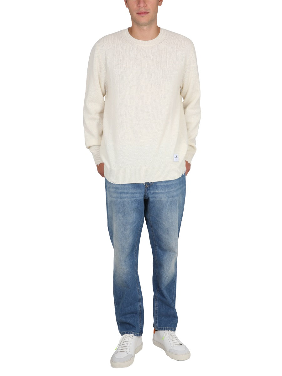 Ribbed Collar Sweater With Cross-Neck Detail