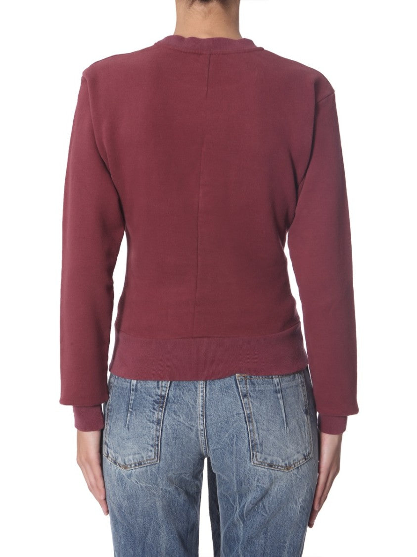 Asymmetrical Hem Burgundy Crew Neck Sweatshirt