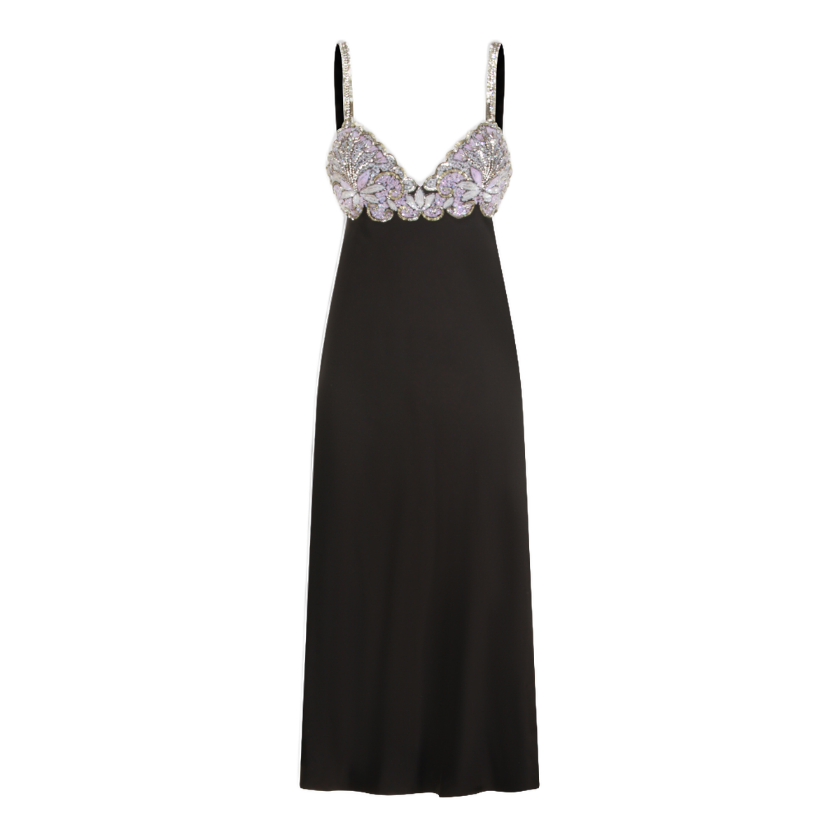 Fitted Black Midi Dress With Lavender