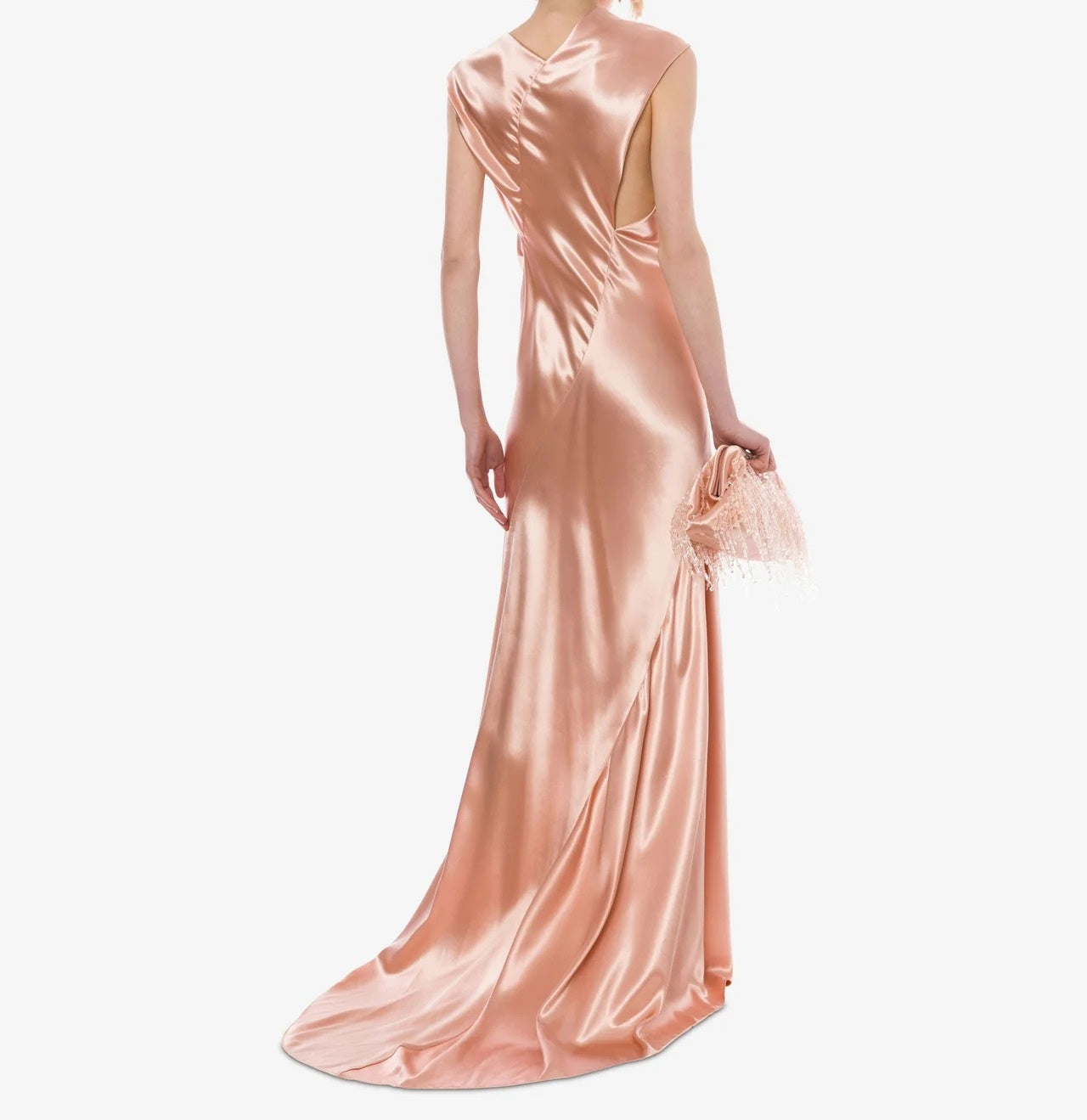 Long Satin Dress with Cowl Neckline