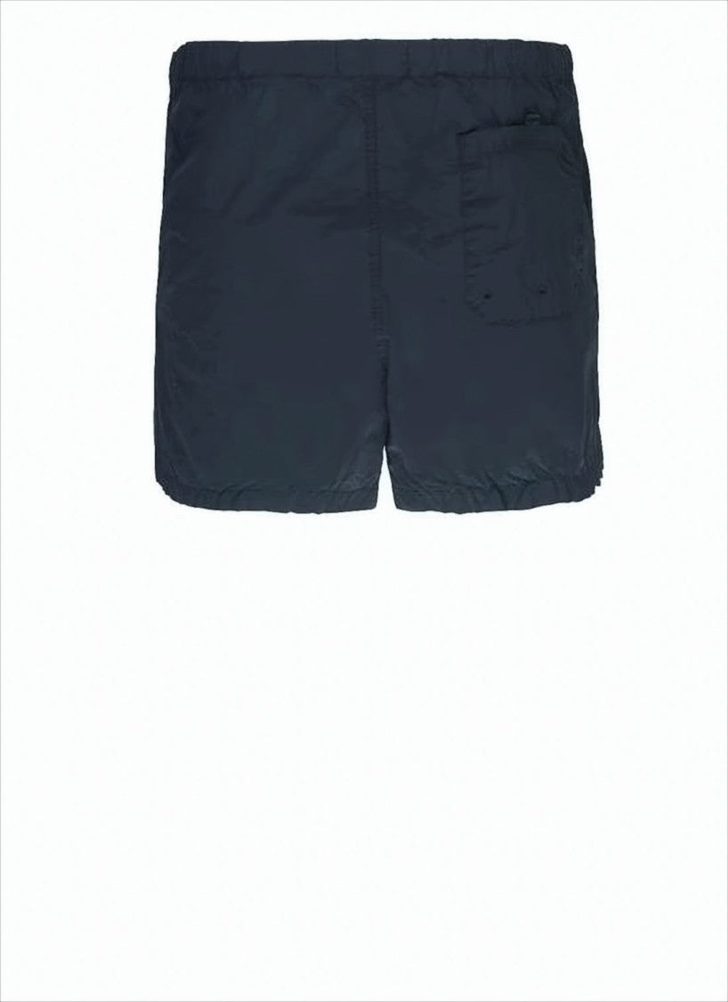 Blue Polyamide Shorts with Buttoned Closure