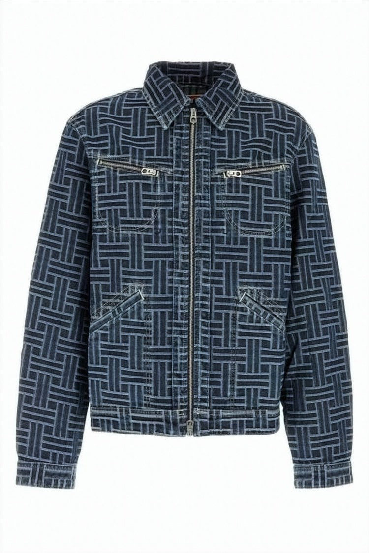 Cropped Geometric Pattern Denim Jacket