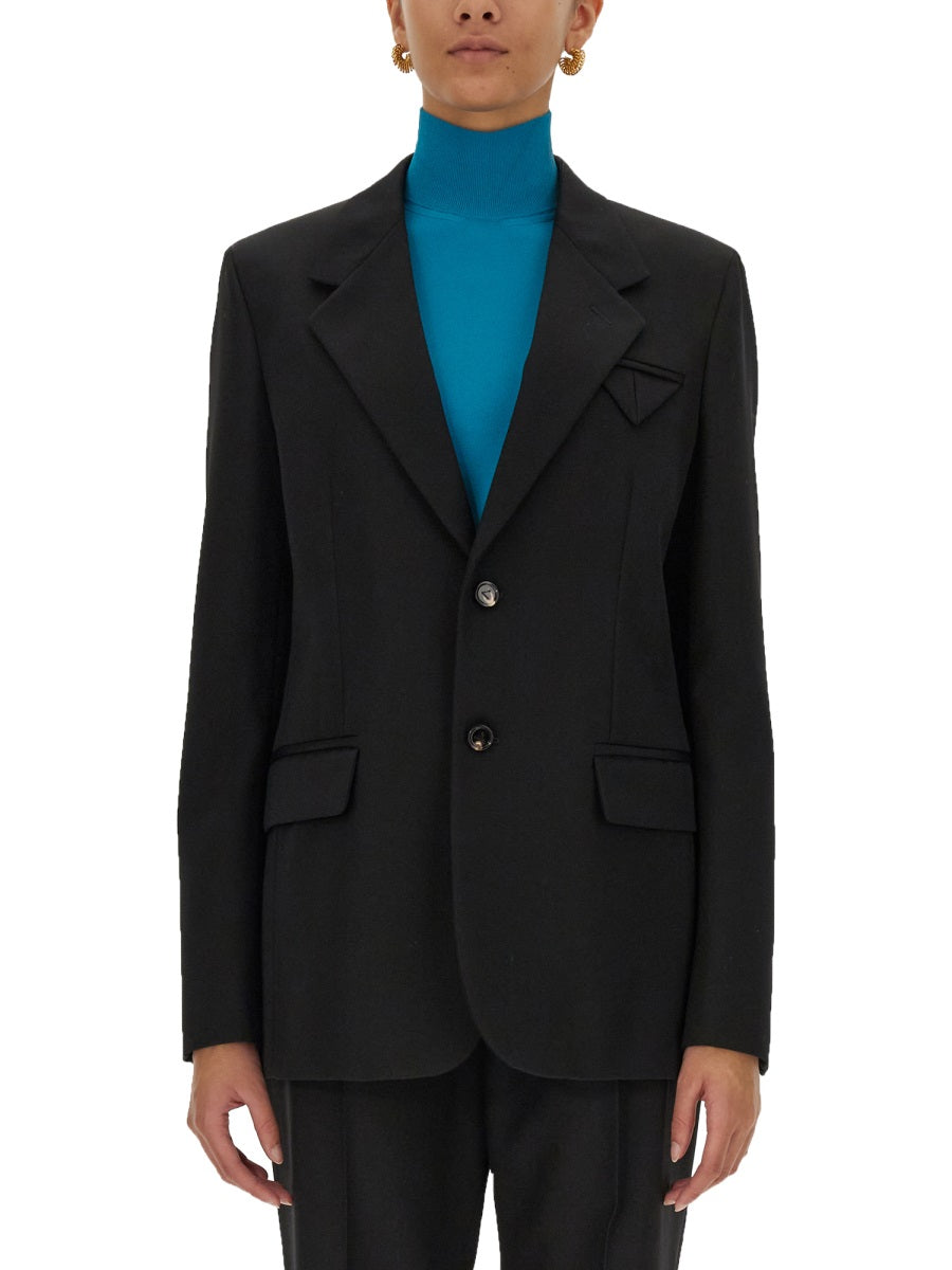Reversible Single-Breasted Wool Jacket with Distinctive Closure