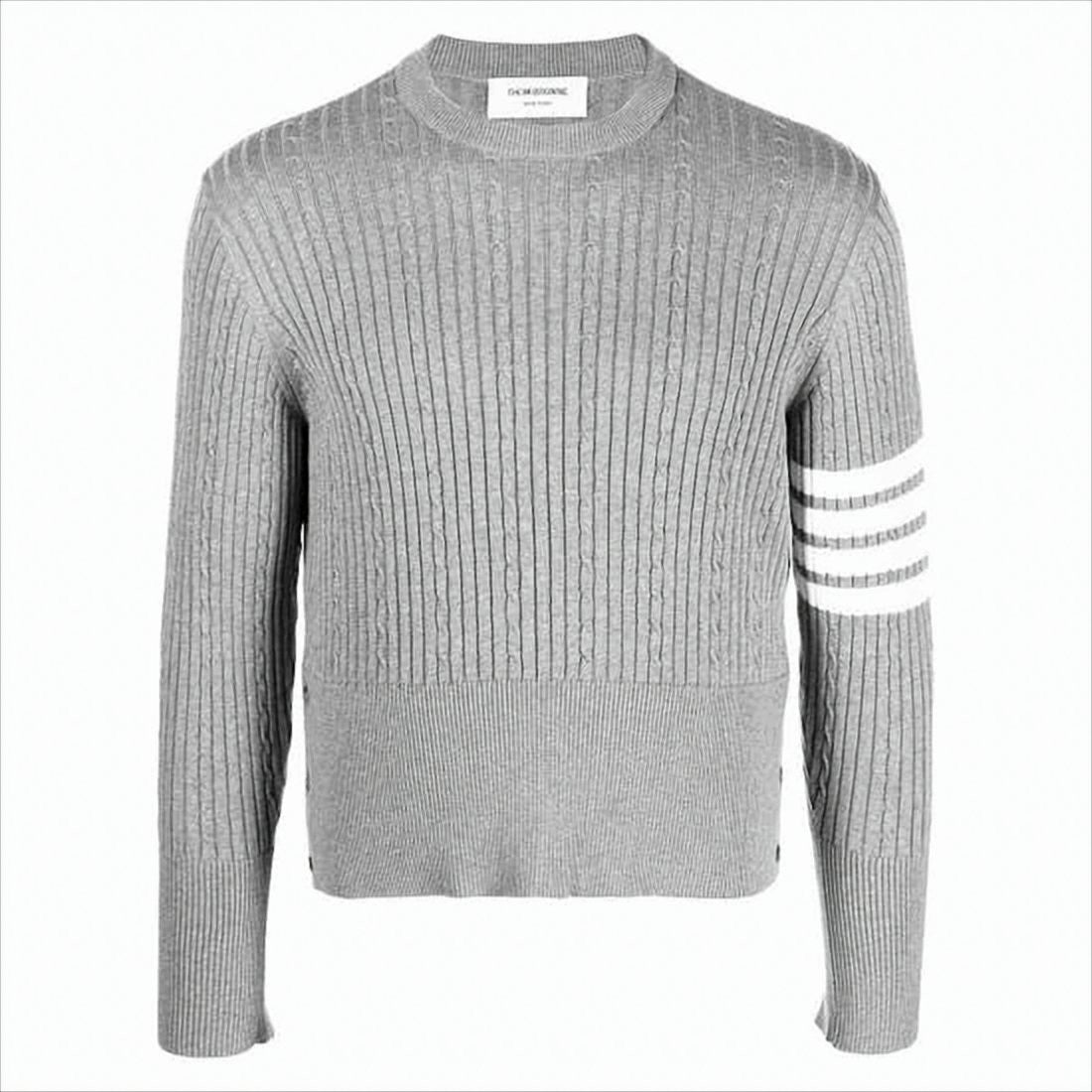 Ribbed Knit Grey Sweater with Distinctive Buttoned Cuffs