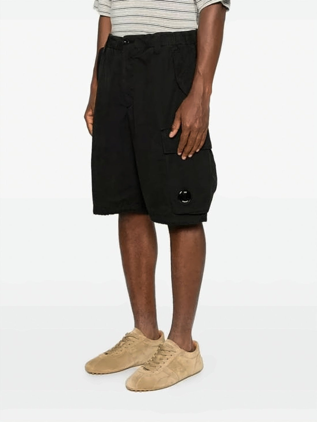 Black Relaxed-Fit Lens Detail Cotton Shorts