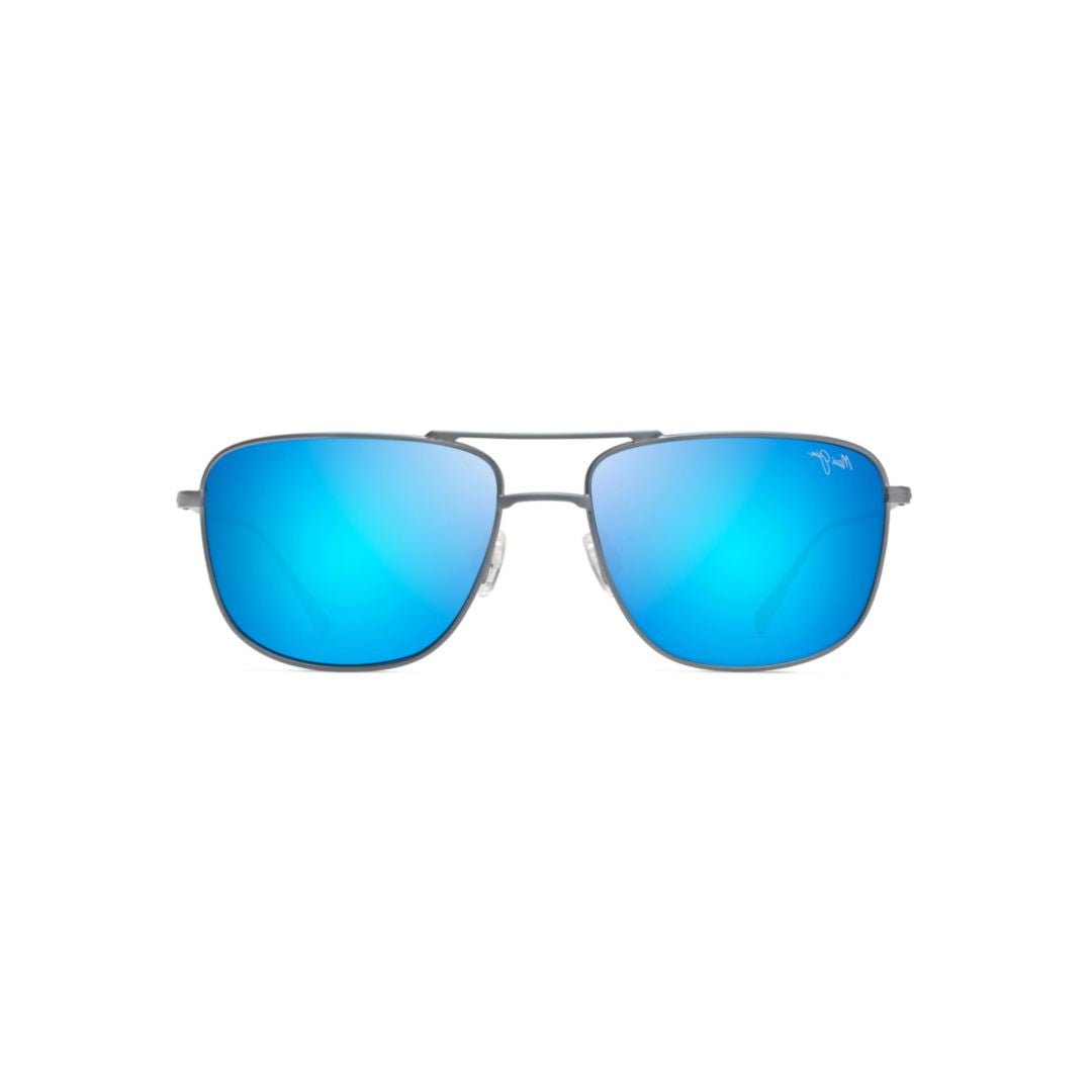 Mikioi Rectangular Reflective Blue Sunglasses with Thin Metal Frame