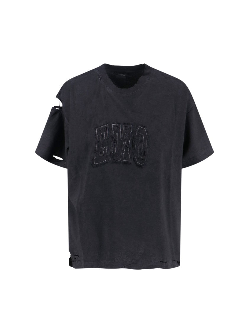 Distressed Black Cotton T-Shirt With Bold Logo