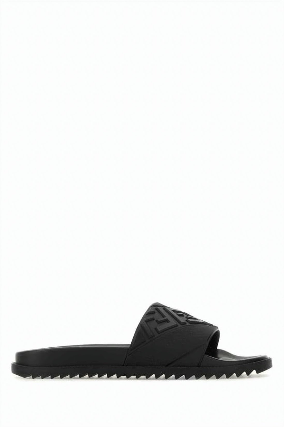 Geometric Patterned Black Slide Sandals
