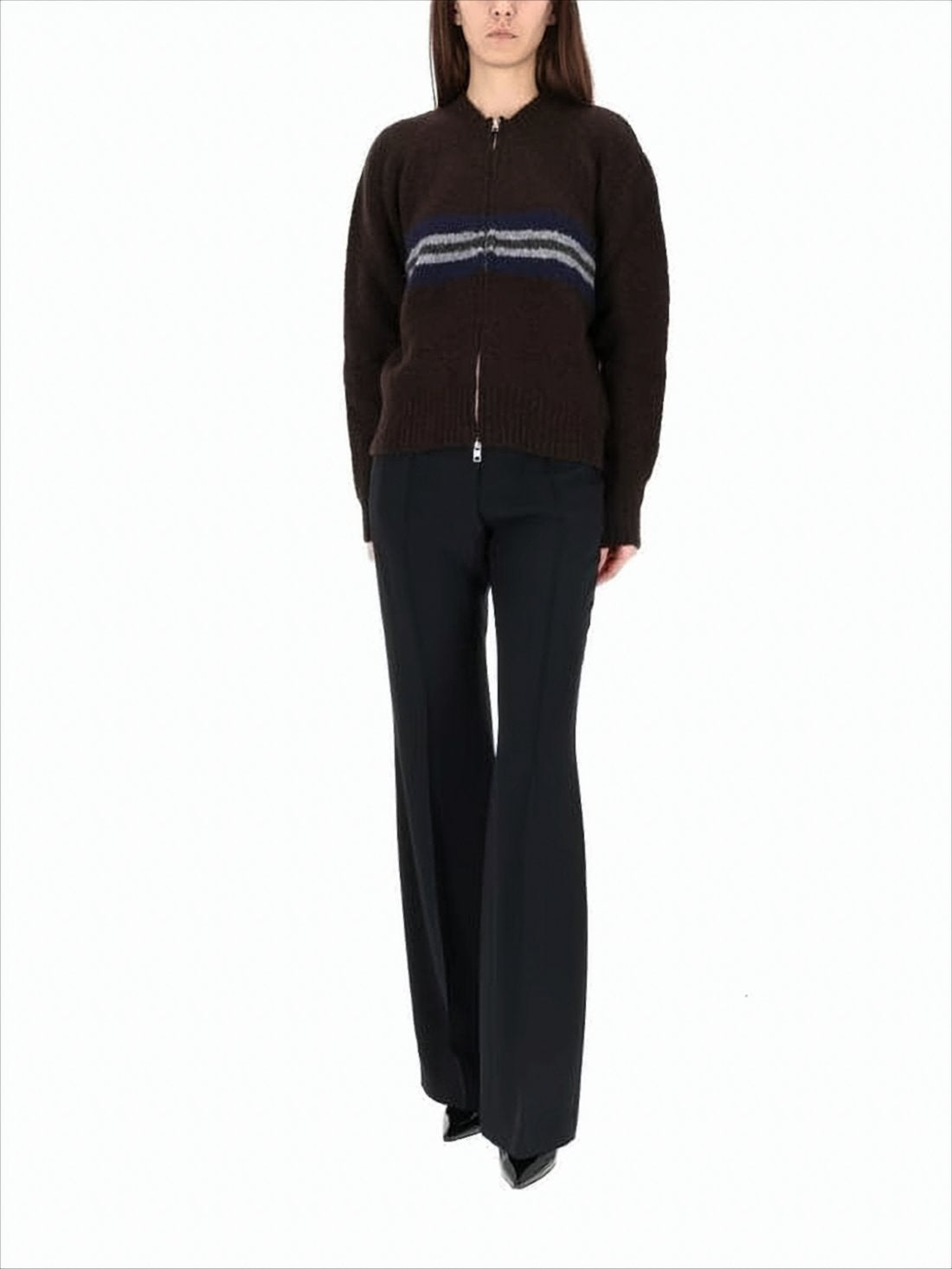 Cropped Textured Knit Cardigan with Zip-Up Front