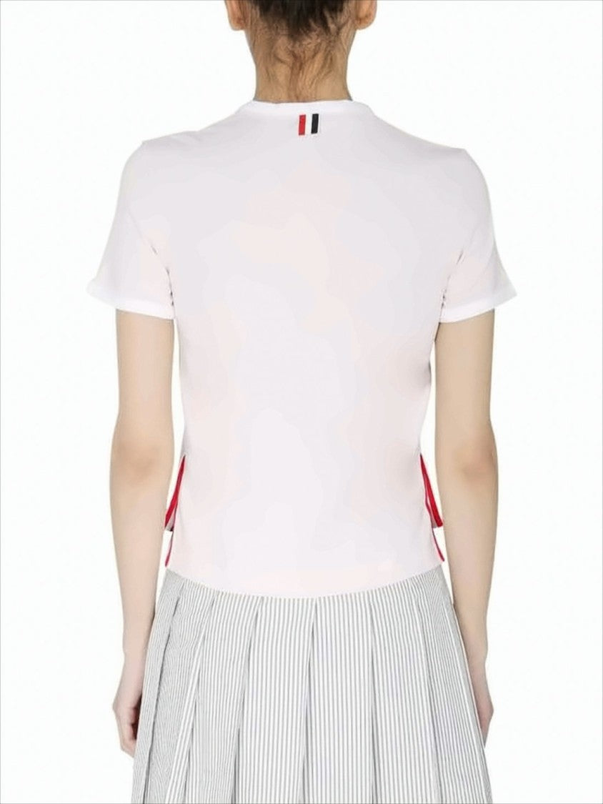 Light Pink Short-Sleeved T-Shirt with Trim and Striped Accents