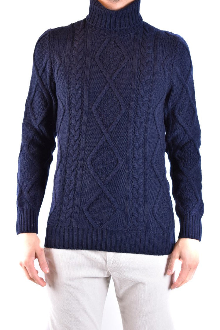 Textured Cable Knit Sweater With High Turtleneck