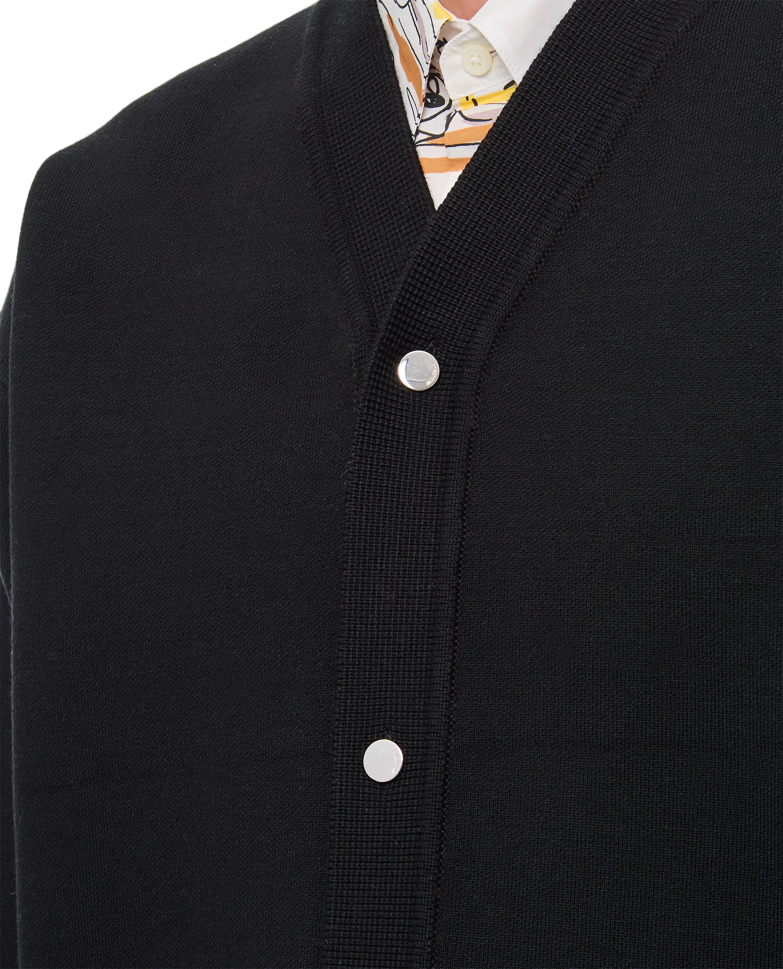 Button-Closure V-Neck Cardigan with Ribbed Details