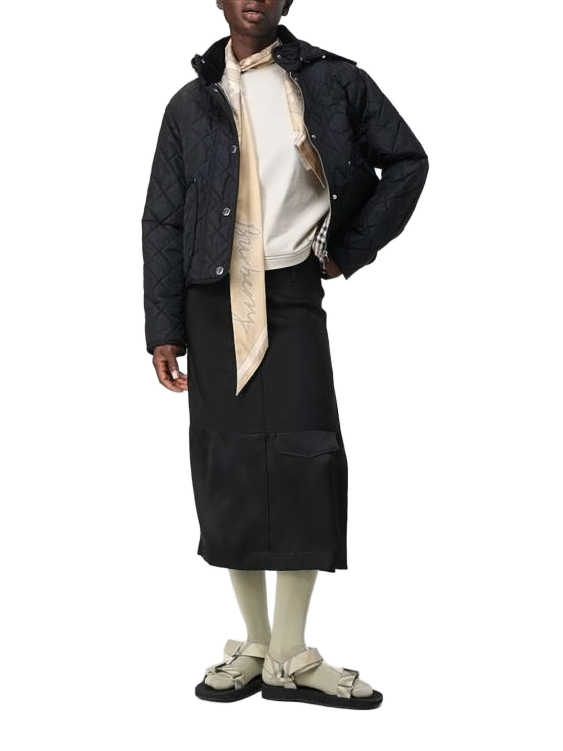 Cropped Quilted Jacket with Diamond Pattern