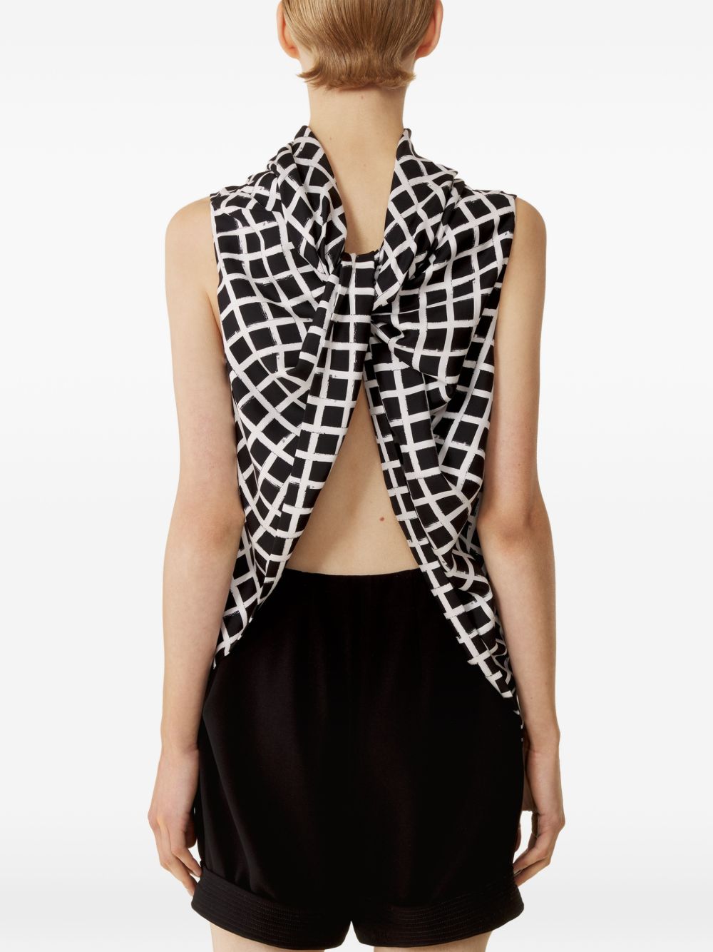 Black White Check Knot Detail Top