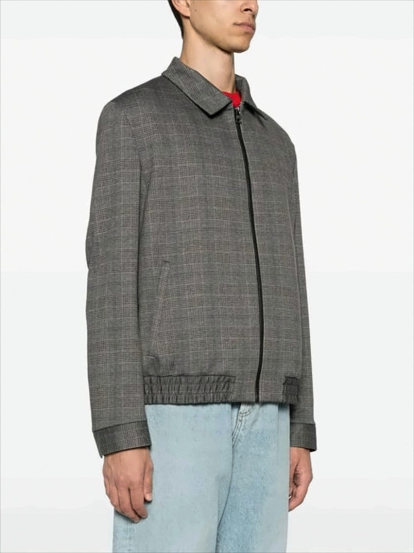 Grey Checkered Casual Jacket with Structured Collar by Hugo Boss