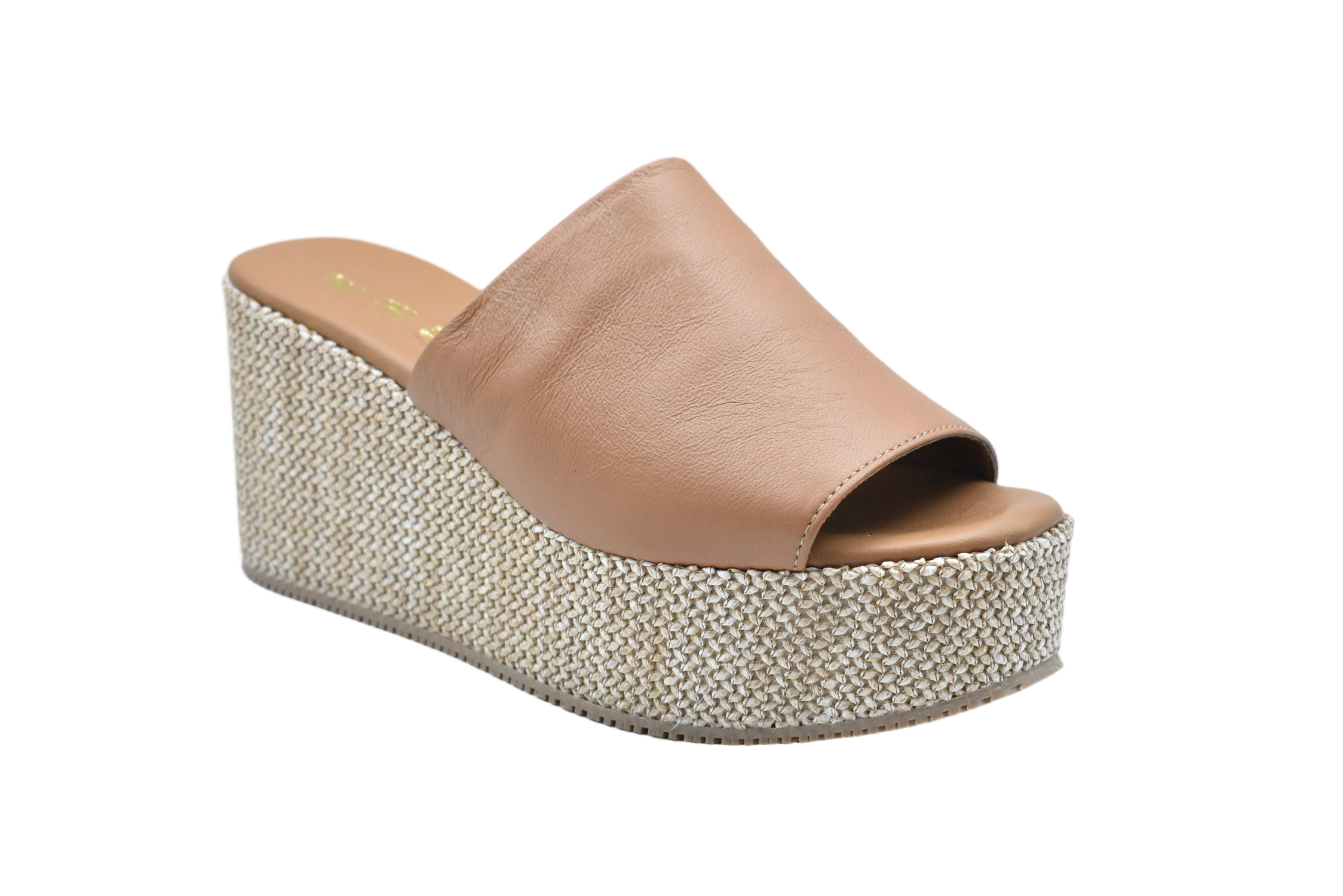 Woven-Texture Tan Platform Sandals With Open-Toe Design