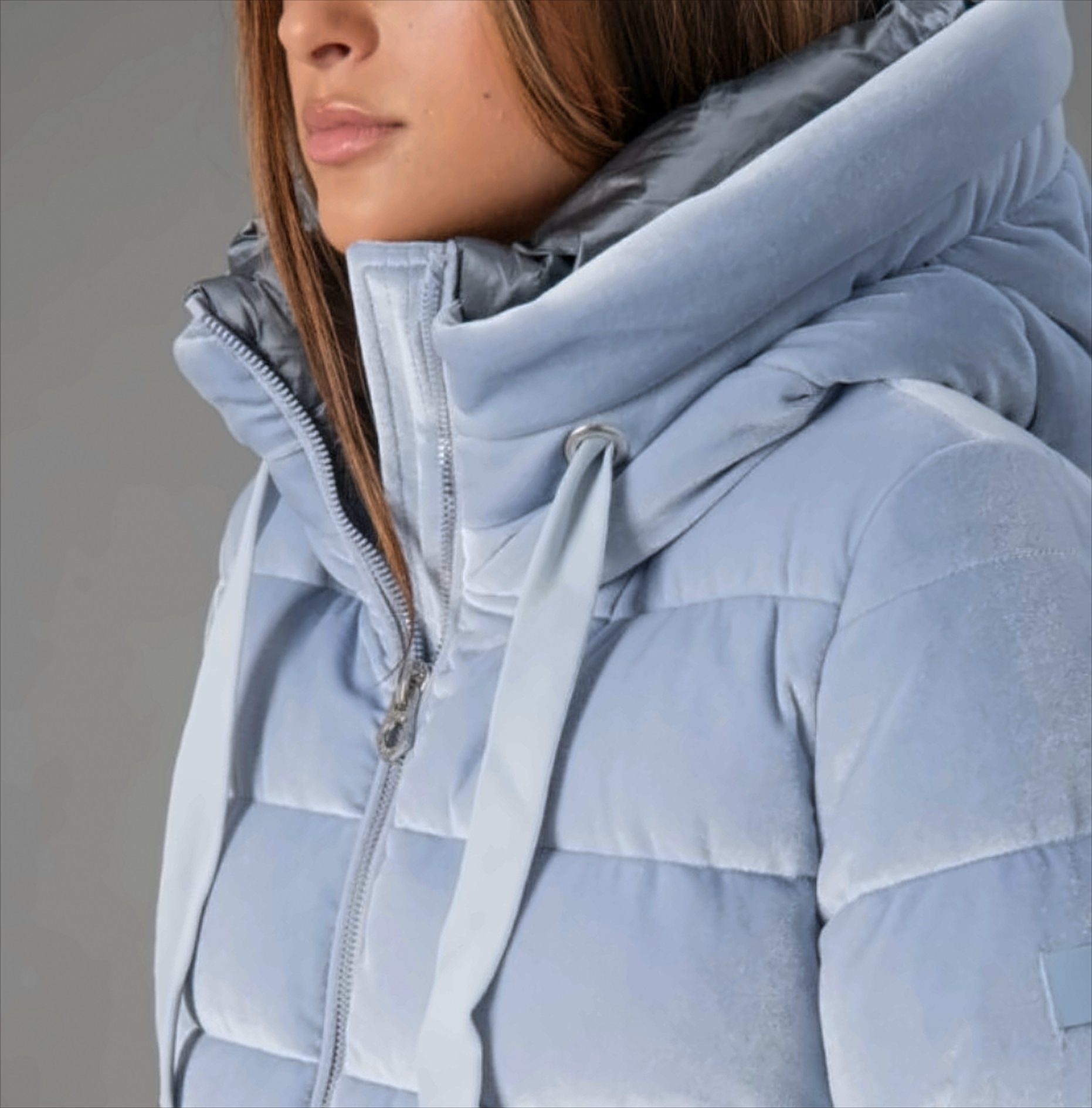 Medium-Weight Velvet Down Coat With A-Line Silhouette
