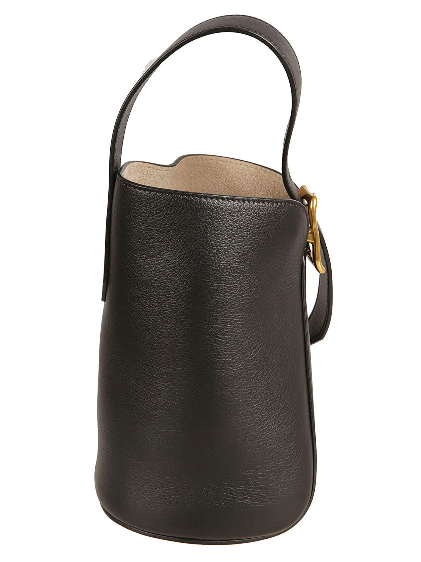 Structured Cowhide Leather Bag With Gold-Tone Detail