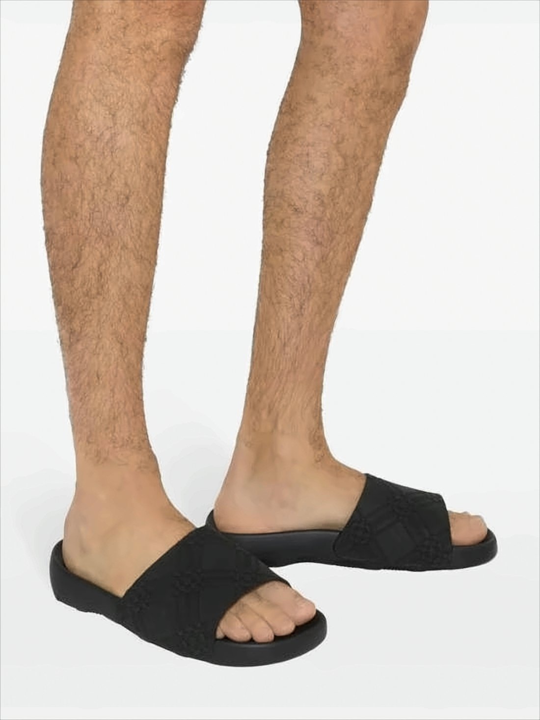 Textured Black Slide Sandals with Blue Emblem