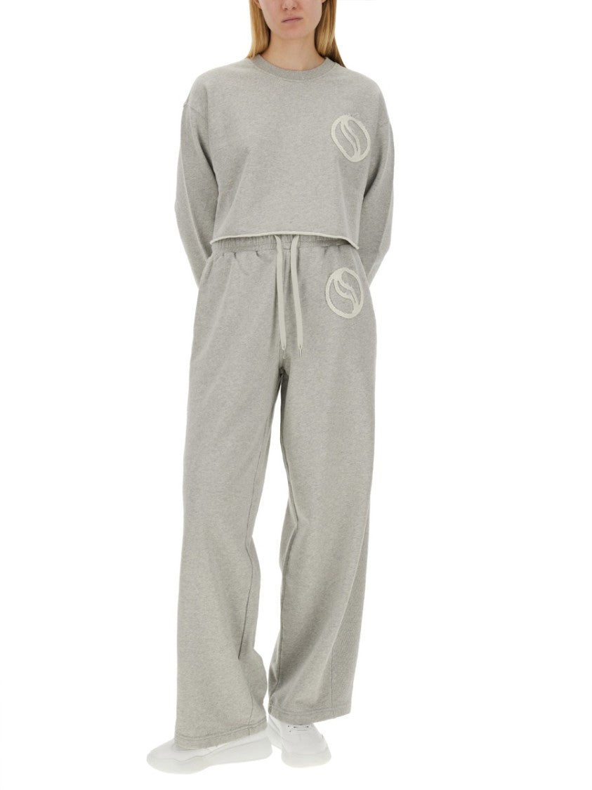 Wide Leg Cotton Jogging Pants With Subtle Logo