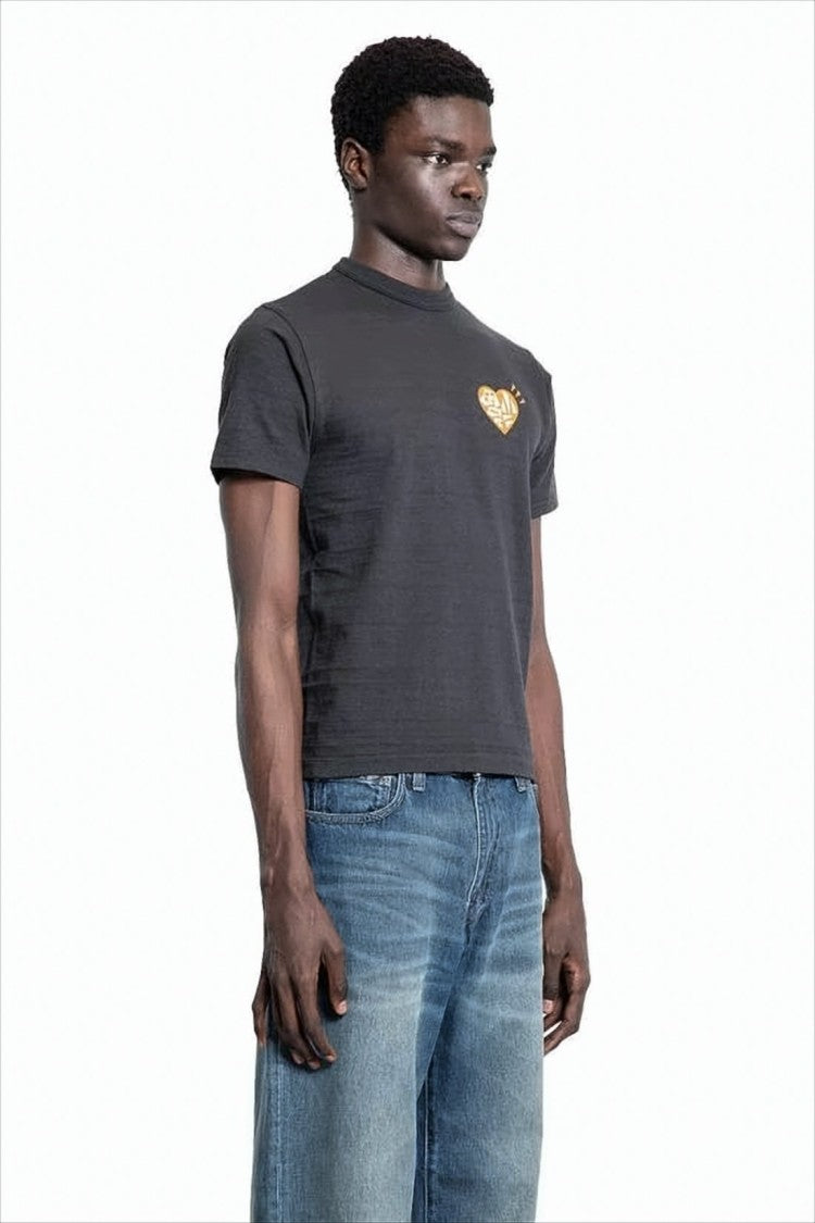 Short-Sleeve Cotton T-Shirt with Heart and Snake Graphics