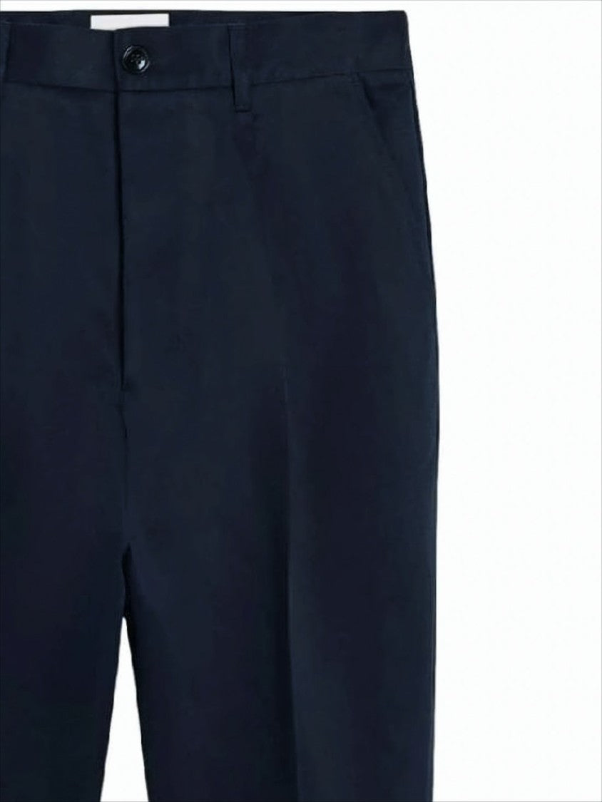 Tailored Blue Straight Pants With Button Closure